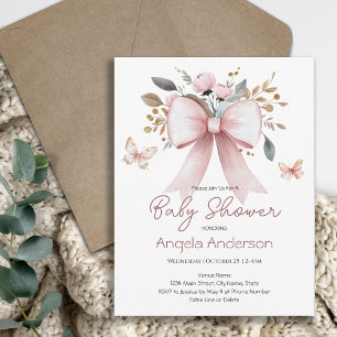 Invitation Fête Élégante Florale Rose Papillon Baby Shower