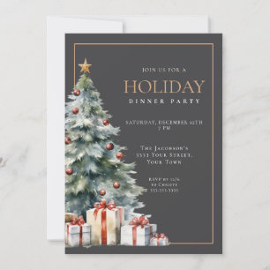 Invitation Fête élégante grise et dorée de Noël