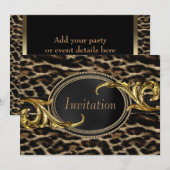 Invitation Fête élégante léopard noir et or (Devant / Derrière)