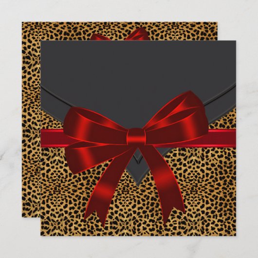 Invitation Fête élégante léopard rouge (Devant / Derrière)