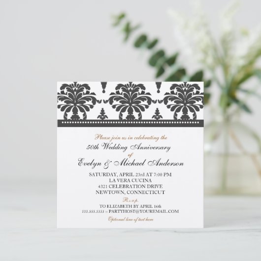 Invitation Fête élégante métallisée or pour le 50e anniversai (Debout devant)