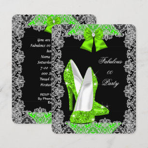 Invitation Fête élégante pailletée vert citron talon haut fab