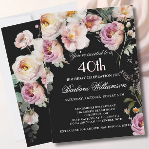 Invitation Fête élégante peinte florale 40e anniversaire