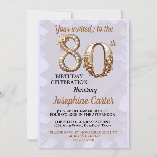 Invitation Fête élégante pour 80 ans (Devant)