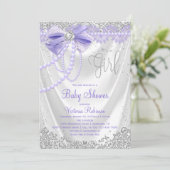 Invitation Fête élégante pour bébé fille diamant violet perle (Debout devant)