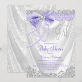 Invitation Fête élégante pour bébé fille diamant violet perle (Devant / Derrière)
