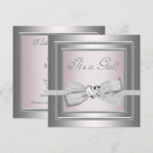Invitation Fête élégante pour bébé fille en argent et rose (Devant / Derrière)