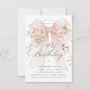 Invitation Fête élégante pour les 95 ans Fleurs roses élégant
