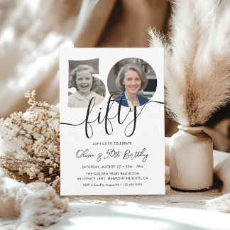 Invitation Fête élégante pour un 50e anniversaire 2 photos d'