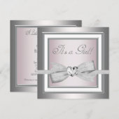 Invitation Fête élégante rose et grise pour bébé fille (Devant / Derrière)