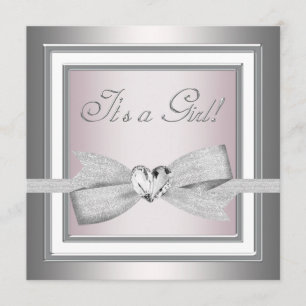 Invitation Fête élégante rose et grise pour bébé fille