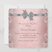 Invitation Fête élégante rose et grise pour bébé fille (Dos)