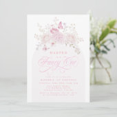 Invitation Fête élégante rose pour un 1er anniversaire (Debout devant)