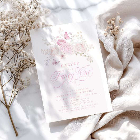 Invitation Fête élégante rose pour un 1er anniversaire