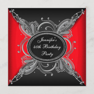 Invitation Fête élégante rouge et noir pour les 40 ans d'une