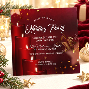 Invitation Fête élégante rouge et or à la lumière des bougies