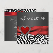 Invitation Fête élégante Sweet 16 Red Zebra (Devant / Derrière)