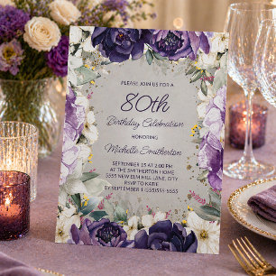 Invitation Fête élégante violette et blanche avec paillettes