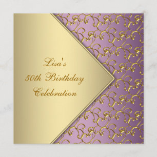 Invitation Fête élégante violette et dorée pour les 50 ans d'