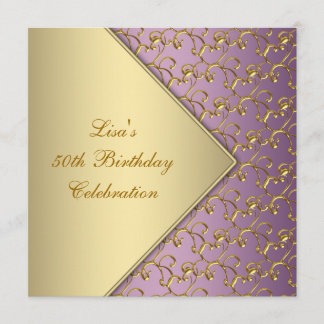 Invitation Fête élégante violette et dorée pour les 50 ans d'