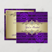 Invitation Fête élégante violette et or (Devant / Derrière)