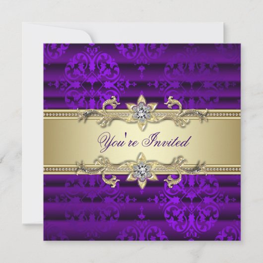 Invitation Fête élégante violette et or (Devant)