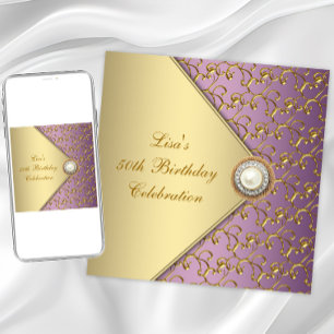 Invitation Fête élégante violette et or pour les 50 ans d'une