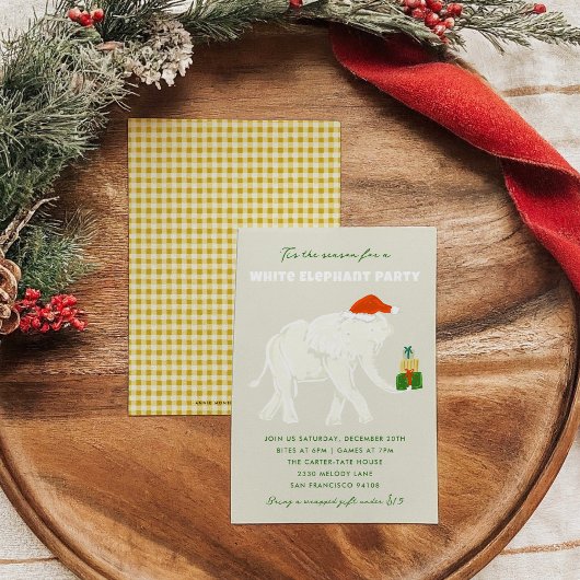 Invitation Fête éléphante blanche illustrée festive