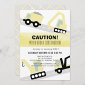 Invitation Fête en construction Blanc 1er anniversaire (Devant / Derrière)