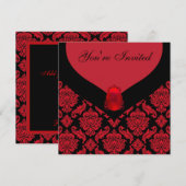 Invitation Fête en Damassé Rouge Noir (Devant / Derrière)