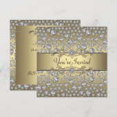 Invitation Fête en Diamants Noirs et Or Toutes Occasions (Devant / Derrière)