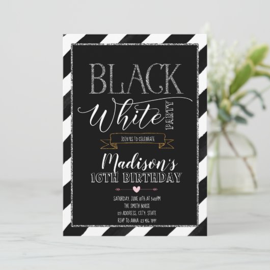 Invitation Fête en noir et blanc (Debout devant)