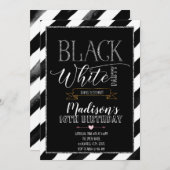 Invitation Fête en noir et blanc (Devant / Derrière)