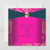 Invitation Fête en noir et or rose damassé (Dos)