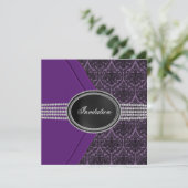 Invitation Fête en noir et violet avec dentelle de diamant (Debout devant)