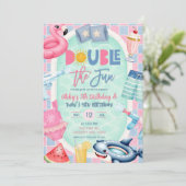 Invitation Fête en piscine pour garçon, plaisir double pour l (Debout devant)