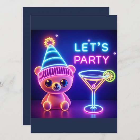 Invitation Fête en Teddy Néon Rose (Devant / Derrière)