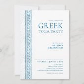 Invitation Fête en Toga bleue avec éléments en pierre grecque (Devant)