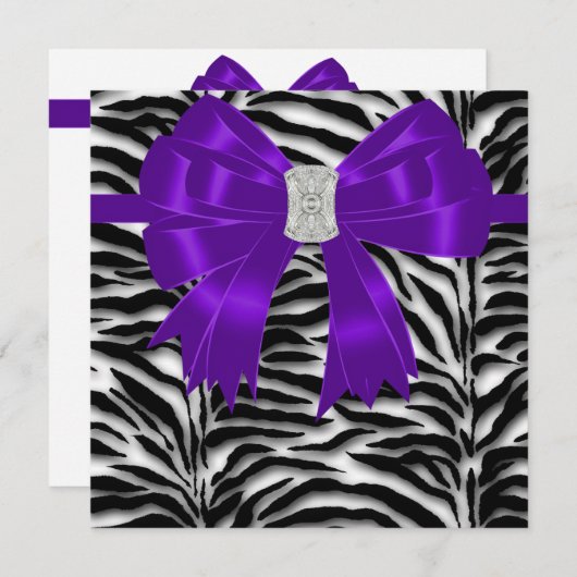 Invitation Fête en toute occasion rayure zèbre violet et noir (Devant / Derrière)
