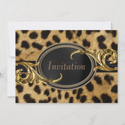 Invitation Fête en toutes occasions Black Gold Leopard (Devant)