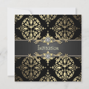 Invitation Fête en toutes occasions en damas noir et or