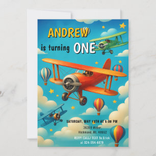 Invitation Fête enfant d'anniversaire d'avion personnalisé