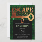 Invitation Fête Escape Game Serrure et Clé Code Binaire Vert (Devant)