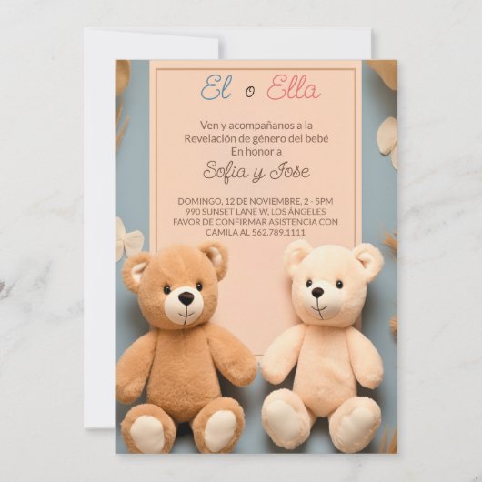 Invitation Fête espagnole Teddy Bear Révélation de genre (Devant)