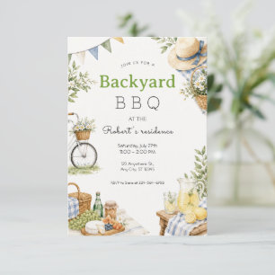 Invitation Fête estivale de BBQ dans la cour arrière rustique