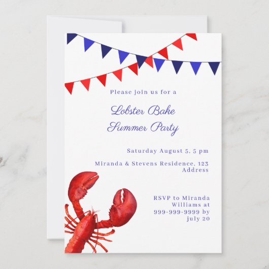 Invitation Fête estivale de cuisson du homard (Devant)