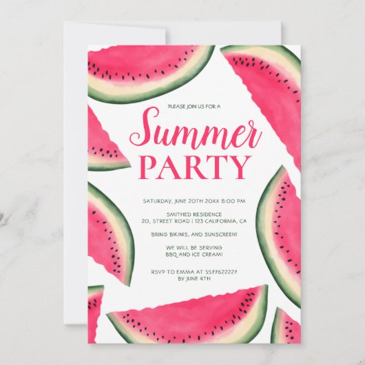 Invitation Fête estivale de la pastèque tropicale (Devant)