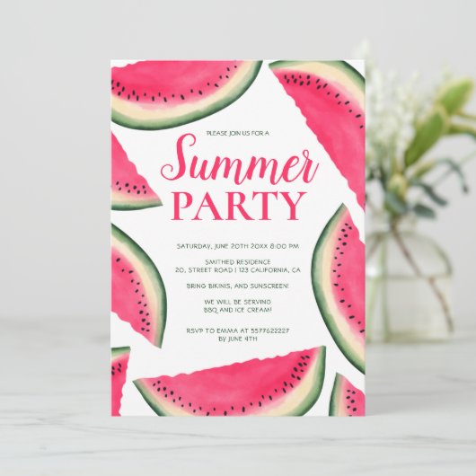 Invitation Fête estivale de la pastèque tropicale (Debout devant)