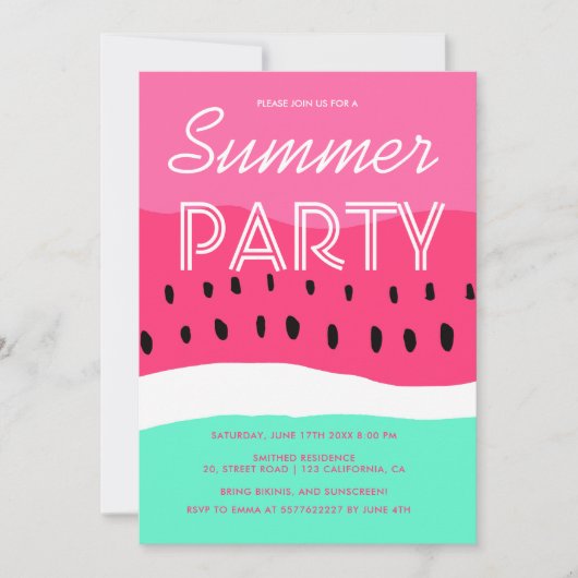 Invitation Fête estivale de pastèque rose pâle (Devant)