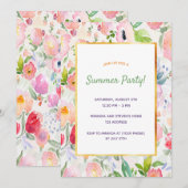 Invitation Fête estivale de pêche rose fleurons couleur eau (Devant / Derrière)